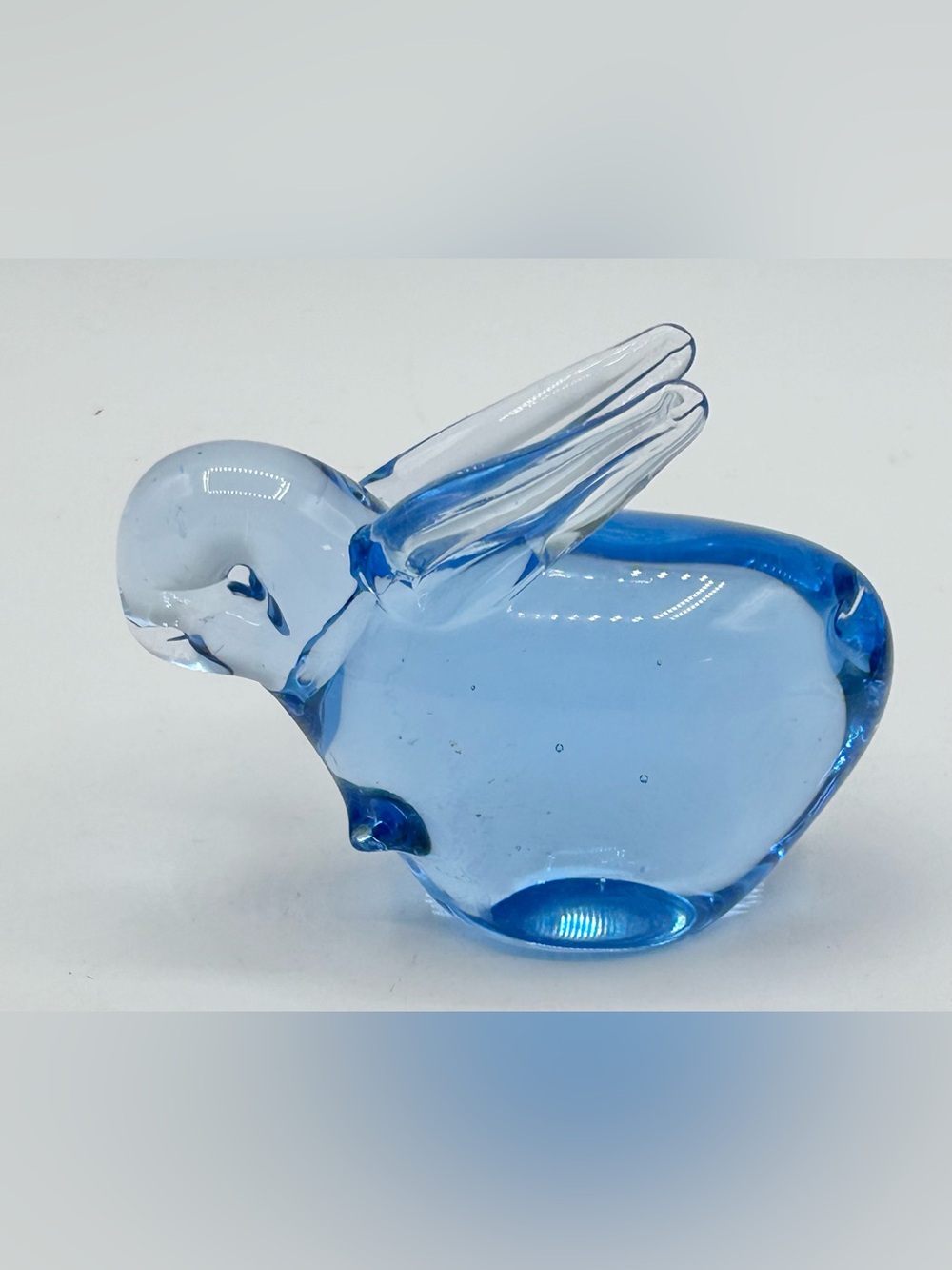 Vintage Blue Art Glass Rabbit Figurine Hand Blown Bunny Paperweight 3.5"